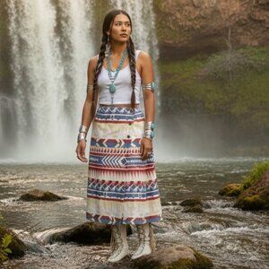 "Susan Bristol" Vintage, SouthWest, Denim Wraparound Skirt - Size 14 (33" waist)